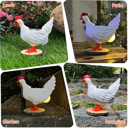 Solar Garden Statues Outdoor Decor, Miniature Chicken Egg Lamp Figurine Mother’s Day Decorations Chickens Lights with Egg in Butt LED 3D Sculpture for Patio, Lawn - Unique Christmas Housewarming Gift - style: chicken
