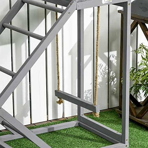 PawHut Chicken Activity Play for Healthy & Happy Animals, Swing Set with Chicken Perches & Hen Ladder, Coop Toy, Gray - color: Grey
