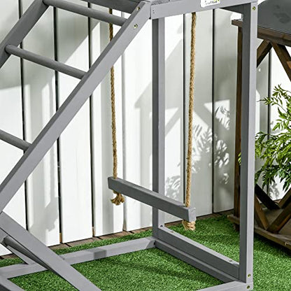 PawHut Chicken Activity Play for Healthy & Happy Animals, Swing Set with Chicken Perches & Hen Ladder, Coop Toy, Gray - color: Grey