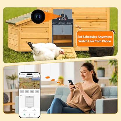 Automatic Chicken Coop Door Solar Powered with 2K Camera & Night Vision, IP65 Wireless Auto Door Opener, 6-Month Battery, APP Control, 2-Way Audio, Anti-Pinch Design (Blue Gray) - color: Blue Gray