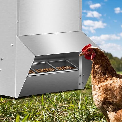 Galvanized Poultry Feeder, 30lbs Capacity Weatherproof Steel Chicken Feeders No Waste, Rat Proof Hanging Chicken Feeder with Lid, Outdoor Coop Food Dispenser for Chicken and Rabbits