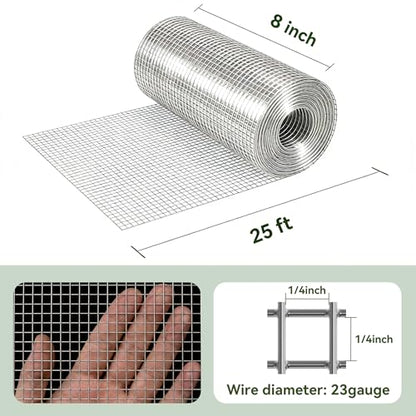 Amagabeli Hardware Cloth 8 inch x 25 ft 1/4 Inch Galvanized Wire Mesh Small Animal Barrier for Foundation Vents Fence Gaps Shed Bottom Chicken Coop Repair Rustproof Critter Blocker Screen DIY Craft - size: 1/4" 8"x25'