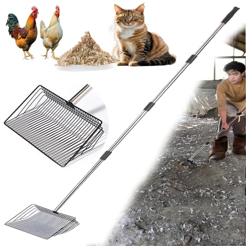 10 in Large Chicken Poop Scooper,4-in-1 Stainless Steel Handle, Adjustable Chicken Coop Accessories, Suitable for Chicken Coop Cleaning Cat Litter Other Heavy Duty Poop Scoop (Large)