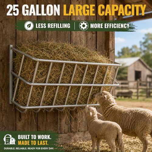 25 Gallon Wall Mount Hay Feeder, Metal Hay Rack for Goats and Horses | Galvanized steel, livestock feeding rack, barn stall feed holder, space-saving, rounded edges, easy install - color: 25 Gallon