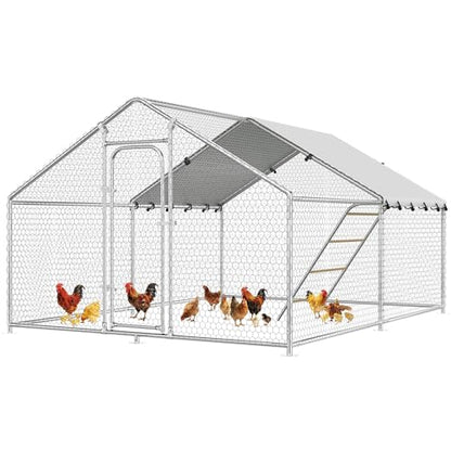 Large Metal Chicken Coop with Roosting Perch, Waterproof and UV-Resistant Cover,Outdoor Walk-in Cage Hen House for Yard Farm Rabbit Duck Chicken Run with Spire Roof(13.2'W x 9.8'L x 6.4'H) - size: 157.0"L x 118.0"W x 78.0"H