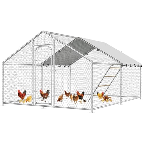 Large Metal Chicken Coop with Roosting Perch, Waterproof and UV-Resistant Cover,Outdoor Walk-in Cage Hen House for Yard Farm Rabbit Duck Chicken Run with Spire Roof(13.2'W x 9.8'L x 6.4'H) - size: 157.0"L x 118.0"W x 78.0"H