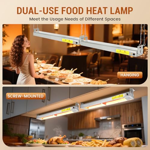 36-Inch Food Heat Lamp - 1000W Commercial Food Warmer Lamp Overhead Stainless Steel Catering Heat Lamps Electric Strip Heater for Restaurant Buffet Parties Kitchen, Silver 115V - color: Silver, size: 36 Inch