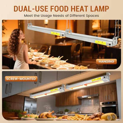 36-Inch Food Heat Lamp - 1000W Commercial Food Warmer Lamp Overhead Stainless Steel Catering Heat Lamps Electric Strip Heater for Restaurant Buffet Parties Kitchen, Silver 115V - color: Silver, size: 36 Inch