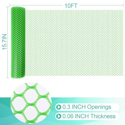 Plastic Mesh Fence Sheet 15.7IN x 10FT - 0.3IN Opening Plastic Chicken Wire Netting Roll Durable for Dogs, Poultry, Puppy, Garden Snake Barrier with 50 Pcs Zip Ties - Green - color: Green, size: 15.7IN x 10FT + 50Ties