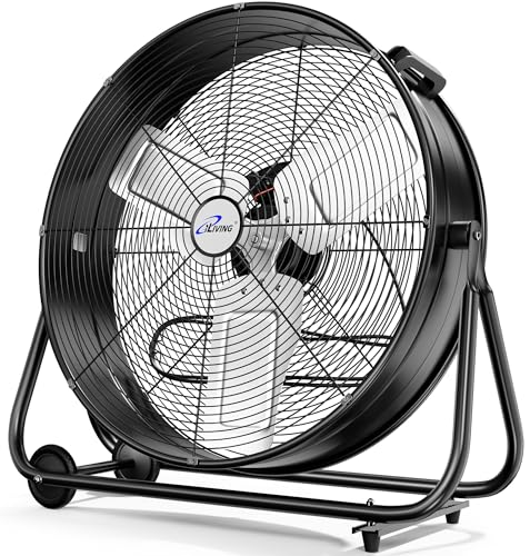 iLIVING 24" High Velocity Drum Fan Industrial, Commercial, Residential Air Circulator for Garage, Shop, Patio, Barn, Greenhouse, Speed Control 7700CFM, UL Listed,Black - size: 24-Inch