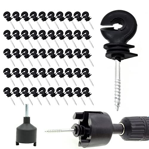 120 Pcs Electric Fence Insulator Screw-in Insulator Fence Ring Post Wood Post Insulator and 1 Pcs Free Insulator Socket Tool(Black)