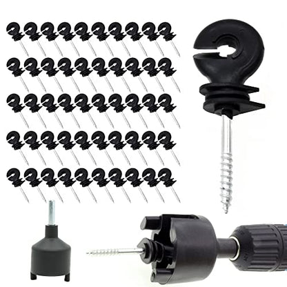120 Pcs Electric Fence Insulator Screw-in Insulator Fence Ring Post Wood Post Insulator and 1 Pcs Free Insulator Socket Tool(Black)