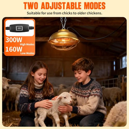 300W Heat Lamp for Chicken Coop - Waterproof Chicken Coop Heater for Indoor & Outdoor Used - Suitable for Chicken, Duck, Rabbit and Pet