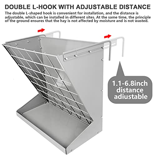 Wall Mount Hay Rack, Heavy-Duty Galvanized Metal 2 in 1 Hay and Grain Feeder, Livestock Feeder with Adjustable Distance, Hay Feeder for Goats, Sheep, Horse - color: Silver