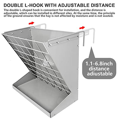 Wall Mount Hay Rack, Heavy-Duty Galvanized Metal 2 in 1 Hay and Grain Feeder, Livestock Feeder with Adjustable Distance, Hay Feeder for Goats, Sheep, Horse - color: Silver