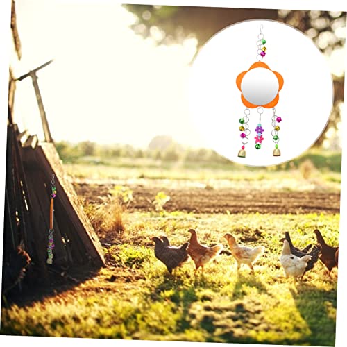 1Pc Chicken Mirror Hanging Bird Mirror with Bell Pet Cage Accessory for Chickens and Birds Fun and Interactive for Coop Garden Farm Use