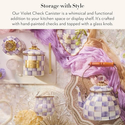 MACKENZIE-CHILDS Enamel Canister, Versatile Kitchen Storage Container for Flour and Sugar, Demi, 24-Ounce Capacity, Purple-and-White Violet Check - color: Violet Check