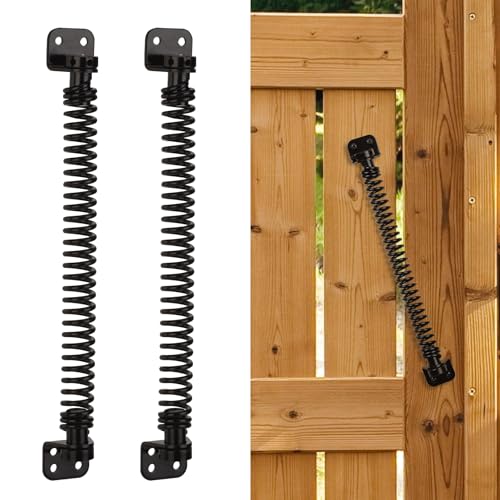 11-1/2" Gate Spring Self Closing Heavy Duty Outdoor Door Spring Automatic Fence Gate Closure Hardware Spring Loaded Gate Latch with Adjustable Tool for Wooden and Vinyl Fence, Black (2 Pack) - size: 11-1/2 Inch