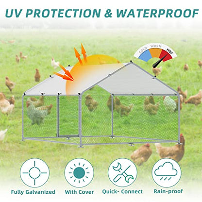 MEETWARM Large Metal Chicken Coop Run, Walk-in Enclosure Poultry Hen Run House, Spire Shaped Chicken Pen with Waterproof & Anti-UV Cover for Outdoor Farm Use(9.8' L x 6.56' W x 6.56' H) - color: 9.8' L x 6.56' W x 6.56' H