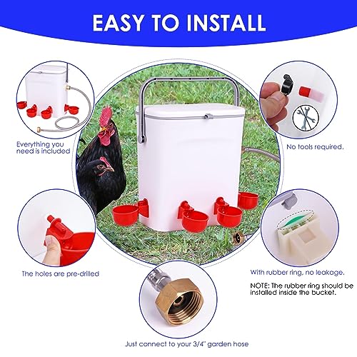 Automatic Chicken Waterer with Float Valve Kit Hose Attachment and 4 Poultry Water Cups, Duck Chicken Water Feeder Poultry Waterer (2 Gallons)