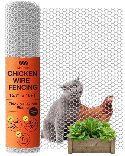 Maporch Plastic Chicken Wire Fencing for Pet Protection - 15.7" x 10ft, HDPE White Chicken Wire - Garden Fence Animal Barrier for Dogs, Cats and Rabbits (1-Pack) - color: White, size: Pack of 1