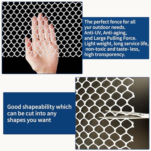 White Plastic Chicken Wire mesh 15.7IN x 33FT,Plastic Chicken Wire Fencing,Poultry Netting,Plastic mesh for Garden,Balcony Fence,Chicken Wire Frame for Crafts, Floral Mesh.with 100 Ties - color: 33ft White