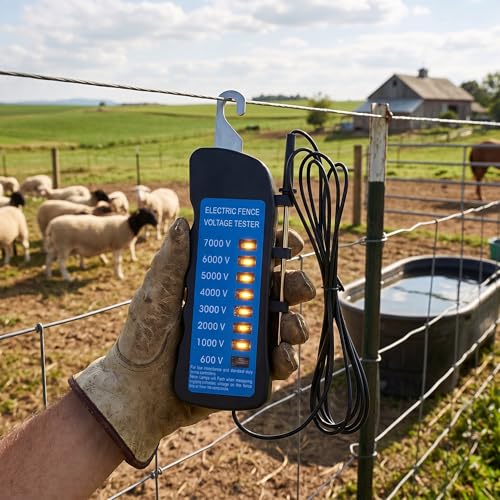 Electric Fence Voltage Tester, Digital Electric Fence Tester Fault Finder Portable Gardening Farming Equipment with Neon Indicator Lights, 600V to 7000V