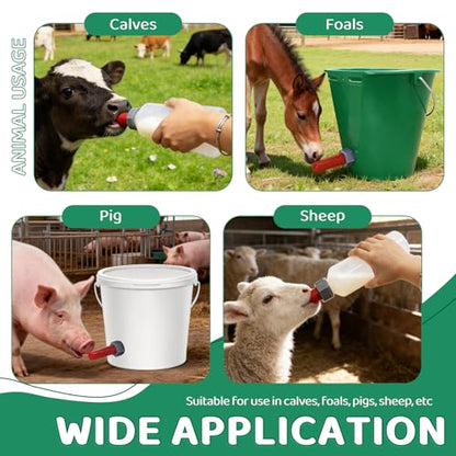 Calf Feeding Nipple 4 Set with Fixed Base Feeding Milk Bucket Teats for Baby Cow Cattle Horse Donkey