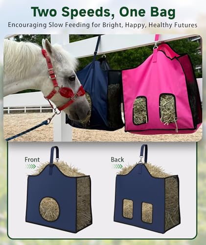 Hay Feeder for Goats and Horses - Slow Feed Design, Heavy Duty Hanging Hay Bag for Barn, Trailer & Paddock, Easy to Hang & Clean(3pcs, Navy Blue) - color: 3pcs-navy blue