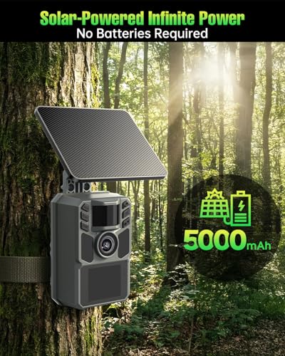 Trail Camera 4K 64MP with 5000mAh Rechargeable Battery 64GB Micro Memory Card IP67 Waterproof, Night Vision, Motion Activated, Solar Powered Wildlife Hunting Camera Outdoor