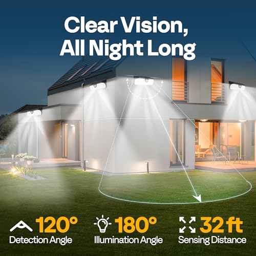 VIVOHOME Linkable Solar Lights Outdoor, 2500LM Motion Sensor Wall Lights with Diffuser for Extra Wide Lighting, IP65 Waterproof, Solar Powered for Fence Garden, Patio, Porch, Yard, 2 Pack - size: 2 Pack