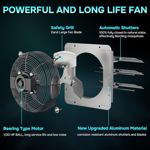 Simple Deluxe 14 Inch Wall Mounted Shutter Aluminum Exhaust Fan, 1600 RPM, 1000 CFM, for Attic, Garage, Louvered Vent, Plant, Greenhouse, Silver - color: Exhaust Fan, size: 14 Inch