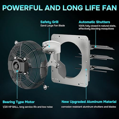Simple Deluxe 14 Inch Wall Mounted Shutter Aluminum Exhaust Fan, 1600 RPM, 1000 CFM, for Attic, Garage, Louvered Vent, Plant, Greenhouse, Silver - color: Exhaust Fan, size: 14 Inch