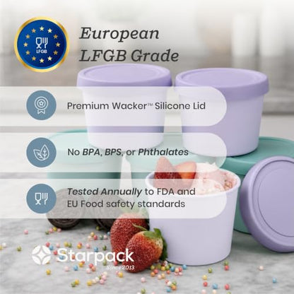 Starpack Freeze The Day Cute Small Ice Cream Freezer Containers (6-Pack, 13.5oz) - Single Serve with Silicone Lids - BPA-Free, Airtight, Reusable, Homemade Ice Cream, Frozen Yogurt, Lavender & Mint - color: Mint / Lavender, size: 6-Pack 13.5oz