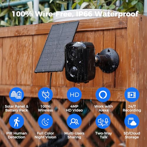 Hiseeu Security Cameras Wireless Outdoor, Solar Powered 3K 4MP Surveillance WiFi Cameras for Home Security Outside, PIR/AI Motion Detection, Waterproof, Color Night Vision, 2-Way Audio, Black - color: C90B-Black