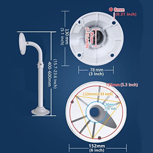 WiTi Security Camera Mount Bracket 6 inch Base,15.7inch-23.6 inch Extendable J-Pole Compatible with Reolink Amcrest IP Cameras, Solid Metal Mounting Bracket for Camera System Outdoor and Indoor