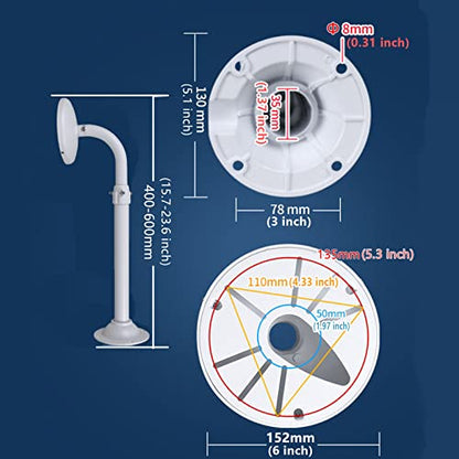 WiTi Security Camera Mount Bracket 6 inch Base,15.7inch-23.6 inch Extendable J-Pole Compatible with Reolink Amcrest IP Cameras, Solid Metal Mounting Bracket for Camera System Outdoor and Indoor