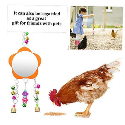 1Pc Chicken Mirror with Bells Hanging Mirror for Pet Birds for Cages and Easy to Install Chicken Coop Accessory