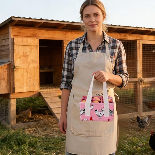 Eggs Collecting Basket, Durable Canvas Egg Basket with Plastic Board, 9-Pouch Chicken Egg Holder Bag for Gathering Fresh Eggs, Egg Gathering Basket and Multipurpose Chicken Holder Bag (Pink) - color: Pink