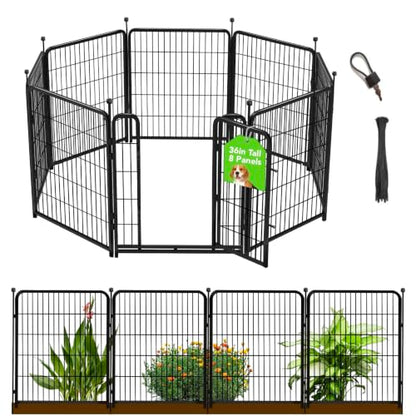 Getlay 36 in(H) Garden Fence With Gate, Wide Gate Low Threshold, 8 Panels Total 17.7 ft(L) Heavy Duty Iron Animal Barrier Fence For Yard, Suitable For Indoor Or Outdoor Dog Fencing,Garden Border Fence - size: 36''(H)-8panels-17.7ft(L)