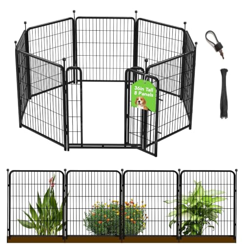 Getlay 36 in(H) Garden Fence With Gate, Wide Gate Low Threshold, 8 Panels Total 17.7 ft(L) Heavy Duty Iron Animal Barrier Fence For Yard, Suitable For Indoor Or Outdoor Dog Fencing,Garden Border Fence - size: 36''(H)-8panels-17.7ft(L)