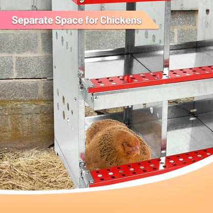 2 Tiers Chicken Nesting Boxes, 6 Compartments, Metal Egg Laying Boxes with Protective Collection Lids, Roll Out Nesting Box, Easy to Assemble, Ideal for Hens, Ducks, Chickens, and Other Poultry - color: Red, size: 6 holes