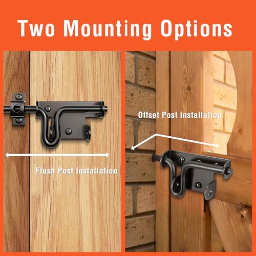 Slide Bolt Gate Latch for Wooden Fence, Heavy Duty Black Sliding Barn Door Latch Hardware with Padlock Hole, Outdoor Sliding Lock Latch for Shed, Wooden Fences, Barn, Yard, Vinyl