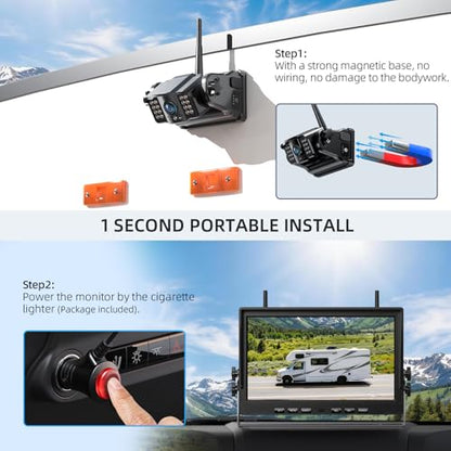 eRapta Magnetic Wireless Backup Camera Kit with HD1080P 10” DVR Monitor, Dual RV/Trailer/Truck/Tractor Cameras Wireless System, No Wiring, 9600mAh Rechargeable Battery, IR Night Vision-ACT1002 - size: 10 inch-2 cameras