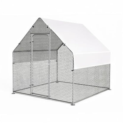 Large Chicken Coop Metal Walk-in Run 6.6' x 6.6' x 6.6', Heavy Duty Galvanized Steel Cage with Waterproof Cover, Secure Lock, Outdoor Pen Enclosure for Hens, Ducks, Rabbits - size: 79.0"L x 79.0"W x 79.0"H