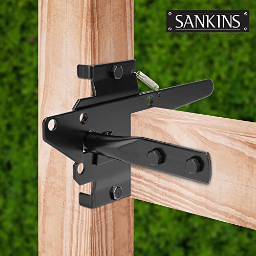 Self-Locking Gate Latch Heavy Duty for Wooden Fence, Post Mount Automatic Gravity Lever for PVC Fence Gate Lock Hardware with Fasteners for Secure Pool, Yard, Garden, Steel, Black