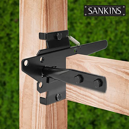 Self-Locking Gate Latch Heavy Duty for Wooden Fence, Post Mount Automatic Gravity Lever for PVC Fence Gate Lock Hardware with Fasteners for Secure Pool, Yard, Garden, Steel, Black