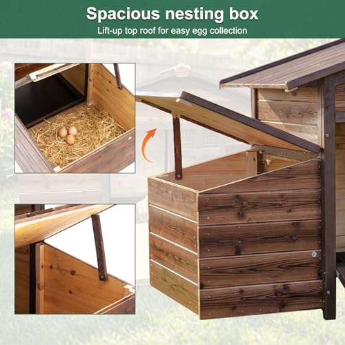 Chicken Coop, Large Wooden Chicken House with 2 Nesting Boxes, Outdoor Hen House Chicken Hutch, Poultry Pet Cage for Lawn Backyard