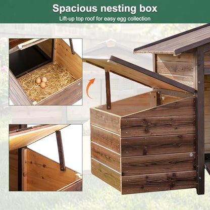 Chicken Coop, Large Wooden Chicken House with 2 Nesting Boxes, Outdoor Hen House Chicken Hutch, Poultry Pet Cage for Lawn Backyard