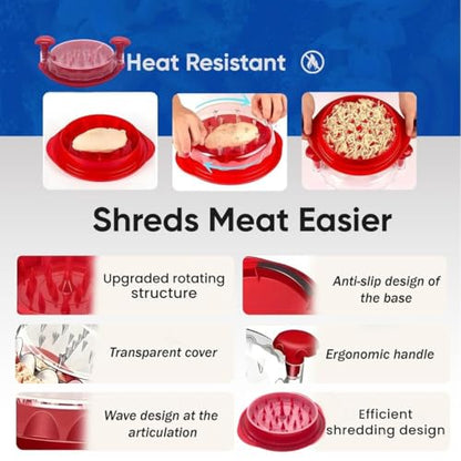 Chicken Shredder, Chicken Shredder Tool Twist, Meat Shredder, Chicken Breast Shredder, Large Heavy Duty Meat Shredder Tool with Tray & Brush, BPA-Free, Dishwasher Safe, Strong Non-Slip Base - color: Red